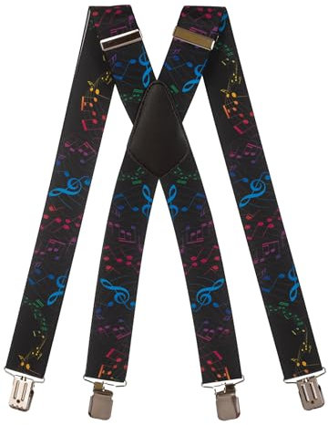 Olata Hosenträger extra starken mit 4 Clips X-Form, Gedruckt Design - 4cm. Musiknoten