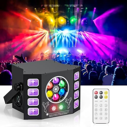 Luce discoteca 100 W, luz de fiesta, ojo de abeja, luz de flash UV, DMX de 14 canales con control de voz, mando a distancia, adecuado para bodas, fiestas de cumpleaños, Halloween, eventos de bar