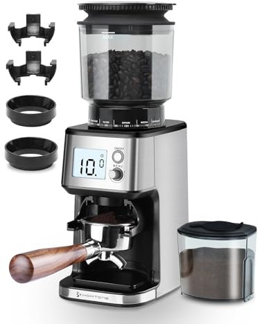 Homtone Electric Coffee Grinder Conical Burr, 51 Grind Settings Coffee Grinder with Portafilter Holder for Espresso/Drip/Pour Over/French Press, Anti-Static, 12 Cup, 165W
