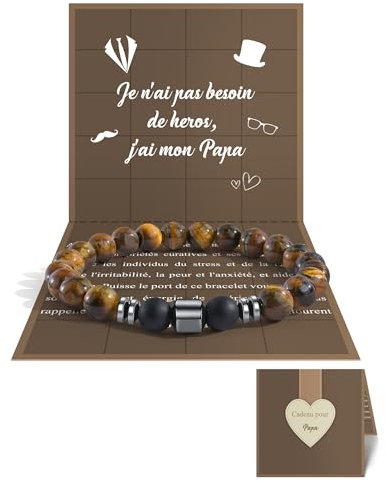 SUNSH Cadeau Papa, Cadeau Fete Des Peres, Cadeaux Fete Des Peres Original, Cadeaux Futur Papa, Cadeau Anniversaire Papa, Idee Cadeau Père Fille Pierre Naturelle Bracelet Homme-Jaune