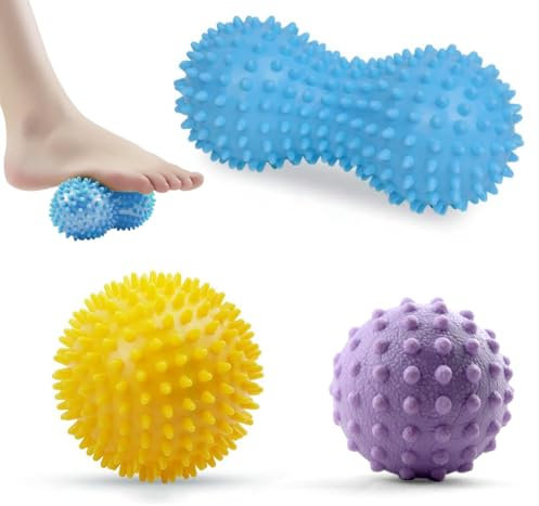 Massagebälle Faszienball 3er Set, Lgelball Fußmassage Roller, Erdnuss Massageball, Spiked Massage Ball Hart, Noppenball, Stress Reflexologie für Rücken Beine Füße Hände