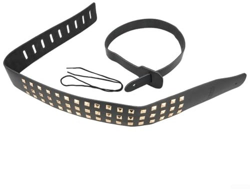 Stilvoller Gitarrengurt aus Leder mit Nieten, verstellbare Länge, perfekt für Rockbands (B)