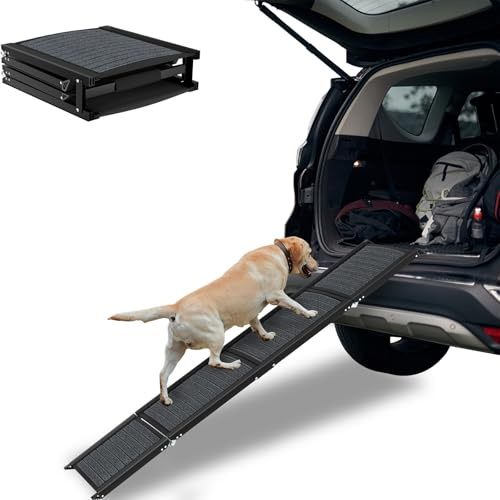 Aufun 157x44 cm Auto Hunderampe Klappbar,Hundetreppe Auto mit Rutschfester Teppichoberfläche, Tragbare hunderampen für Autos, LKWs und SUV,Stabil Rampe Hund für Große Und Mittel Hunde Bis 110kg