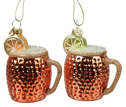 Christbaumschmuck Cocktail 8cm Glas zum Aufhängen - 1 Stück sortiert - mit Glitzer - Weihnachtsbaum Anhänger für Weihnachten - Christbaumanhänger & Weihnachtsbaumschmuck - Alkohol Becher Kupfer