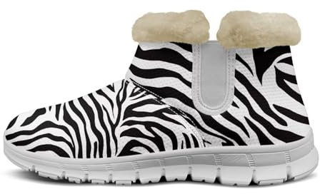 Howilath Stivali da donna, corti, antiscivolo, invernali, Nero Bianco Zebra A Righe, 40 EU