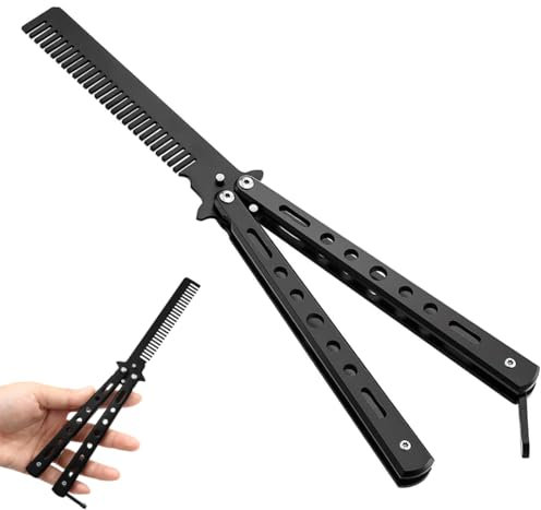 EIHI 1 PCS Peigne Papillon Pliant Métal Outil Peigne Peigne Entraînement Sécurité, Peigne Rotatif Papillon, Peigne à Ressort Cheveux Tondeuse Métal Outil Peigne Couteau Papillon Style Papillon,Noir