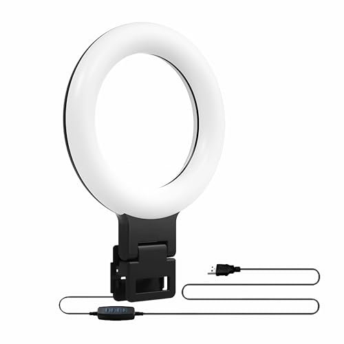 P87CS - Anillo de luz de 6 con pinzas, lámpara LED USB con cuello de cisne, 3 modos de luz y 10 niveles de brillo para videoconferencia, grabación de vídeo, zoom y fotografía