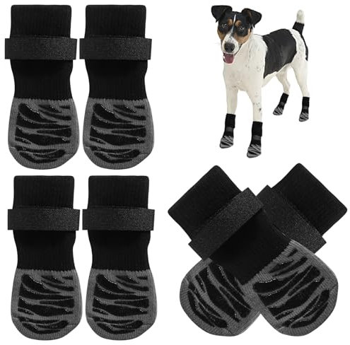KUHAWL 4 Stück Hundeschuhe Pfotenschutz, Anti Rutsch Hundesocken mit Verstellbaren Hunde Schuhe Haustierpfoten Schutz, Doppelseitige Anti Rutsch Hundesocken Indoor Anti Rutsch Socken für Hunde(XL)