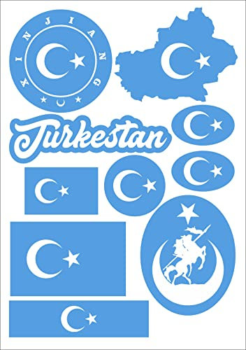 Daged Ost Turkistan Aufkleber Karte 10 Stück - PKW Auto Motorrad Biker Flagge Fahne Vinyl AK