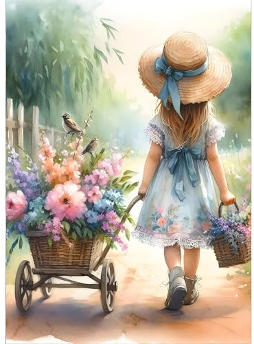 GDYEEH Rücken eines Mädchens Diamond Painting Erwachsene, 5D Blumen Diamant Painting Bilder Anfänger, DIY Runder Vollbohrer Diamanten Malerei Stickerei Kreuzstich Geschenke Home Wand Dekor 30x40cm