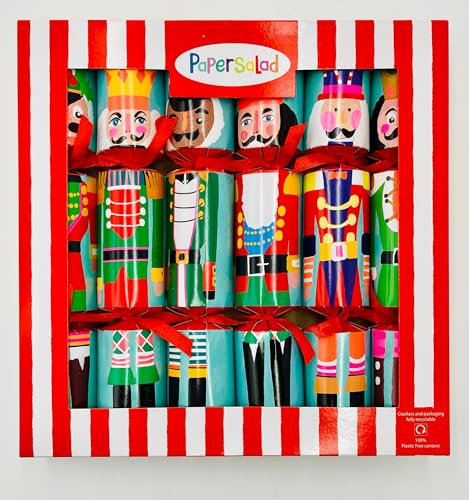 Paper Salad Nutcracker 6 x 12 (30cm) Luxury Christmas Crackers- Contains Novelty, Hat, Snap and Motto - Plastic Free - 100% Recyclable