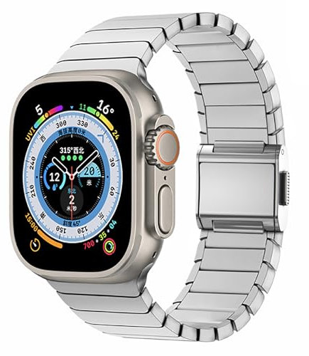 Rugged Titanium Strap Compatible with Apple Watch Ultra 2 Band 49mm 46mm 45mm 44mm, Titanium Metal Link Bracelet with Magnetic Buckle Strap for iWatch Ultra Series 10 9 8 7 SE 6 5 4 (Silver)