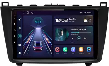 Double Din 9 inch Android 14 Car Stereo Radio for Mazda 6 GH 2007-2012 with Wireless Carplay AHD Backup Camera Bluetooth Steering Wheel Controls GPS Navigation(T700 [8+256G])