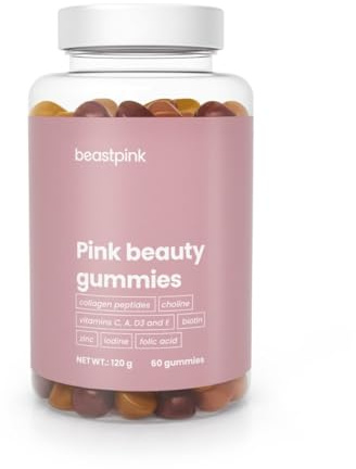 BeastPink Pink Beauty Gummies - Caramelle gommose con collagene idrolizzato, biotina, zinco, colina e vitamine - Per capelli, pelle e unghie - Integratore donna Made in Germania - 60 capsule