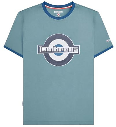 Lambretta Mens Logo Ringer Short Sleeve T-Shirt (UK, Alpha, L, Regular, Regular, Smoke Blue)