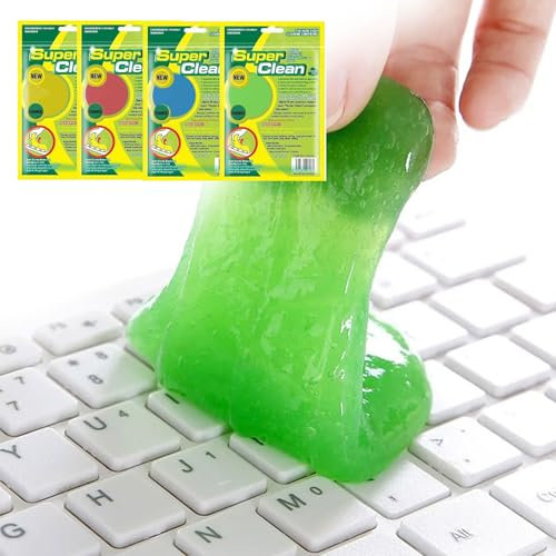 Nettoyeur Clavier, Cleaning Gel, 4 Pièces Nettoyant Clavier, Gel Nettoyant Voiture, Slime Nettoyage pour Intérieur, Nettoyage des Crevasses, Slime pour Nettoyer la Voiture, Nettoyer la Poussière
