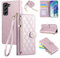 Rosbtib Funda para Samsung Galaxy S21 FE 5G 2022 6.4, Funda de móvil de Cuero PU con Bordado de Rejilla de Diamantes, Galaxy S21 FE Flip Caso con Correa de Muñeca y Correa Larga Crossbody, Rosa