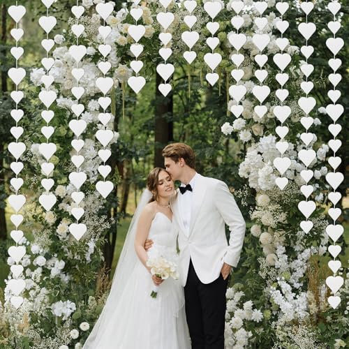 52Ft Weiß Liebe Herz Girlande 5 Stück 4m Hängenden Papier Streamer Banner für Jubiläum Bachelorette Verlobung Hochzeit Brautdusche Geburtstag Vater Muttertag Valentinstag Party Dekoration Zubehör