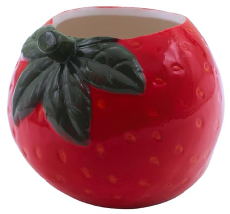 Blumentopf, Pflanzgefäß, Pflanzschale, Dekoschale, Pflanztopf, Übertopf, Keramiktopf, Dekoerdbeere, Erdbeerpflanztopf, Erdbeerpflanzgefäß, Erdbeere aus Keramik in rot L/B/H 14 x 13 x 12 cm.