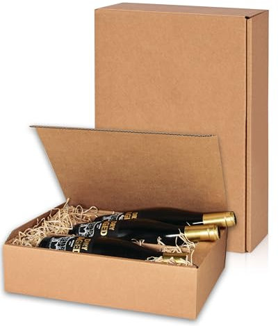 Flaschen Geschenkkarton Wein Natur - neutrale Verpackung aus stabilem Karton, FSC zertifiziert, recyclebar (Natur 3er, 5x3er)
