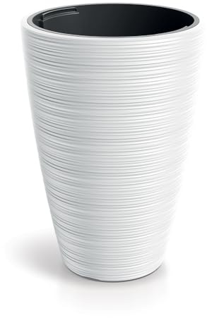 Tymar VENA Pot de fleurs, grand, haut - Pour l'extérieur - Diamètre : 30 cm - Hauteur : 45 cm - Blanc