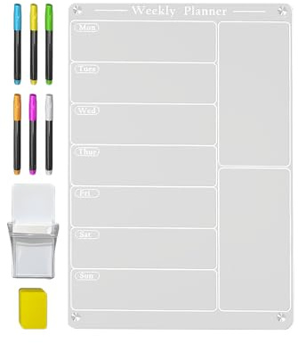 Wochenplaner Für Kühlschrank - Wochenplaner für den Kühlschrank,Wiederverwendbare Acryl Tafel Inklusive 6 Textmarker Set - Für Einkaufsliste Restaurant Haushalt Familie Männer Und