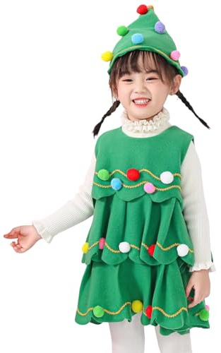 NaLatia Vestiti per natale Ragazze Albero di Natala Costume, Accessori Abbigliamento,Cappello vestito dell'albero di Natale,Spettacolo Natala Cosplay Dress Up 1-12 anni