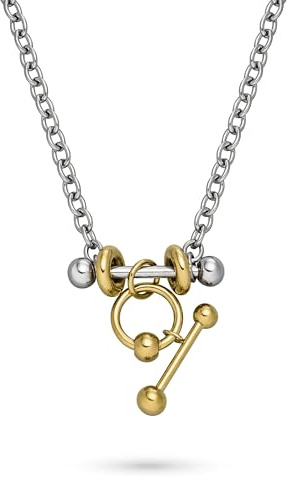 LIEBESKIND BERLIN Necklace - Halskette aus Edelstahl - Bicolor Silber/IP Gold - Ankerkette verstellbar bis 45 cm - wasserfest & hautfreundlich