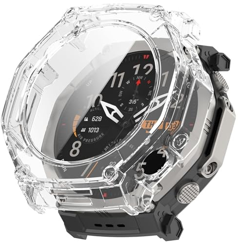 Hülle für Amazfit T-Rex Ultra 2, Full Cover mit integriertem Displayschutz, Stoßfestes PC Gehäuse Smartwatch Case (Transparent)