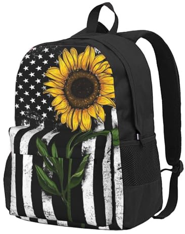 HEBSDFG 38,1 cm (15 Zoll) Reise-Laptop-Rucksack für Herren und Damen, Terrazzo-Marmor-Pastelldruck, lässiger Tagesrucksack, Computer-Rucksack für Schule, Wandern, Ar, Sonnenblume und amerikanische