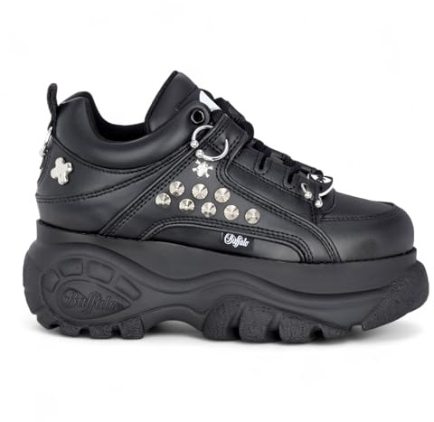 Buffalo 1339-14 Punk Damen-Sneaker mit Nieten, schwarz, klobig, Plateau
