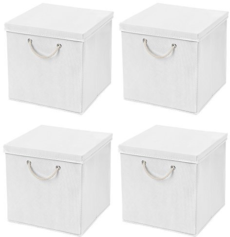 Stick&Shine 4er Set Weiß Faltbox 30 x 30 x 30 cm Aufbewahrungsbox faltbar mit Kordel und mit Deckel