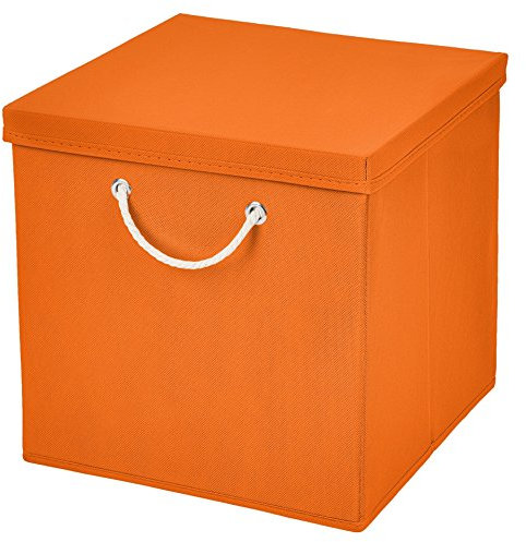 Stick&Shine 1x Aufbewahrungs Korb Orange Faltbox 30 x 30 x 30 cm Regalkorb faltbar mit Kordel und mit Deckel