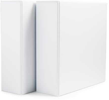 Amazon Basics 3 Ring Binders, 3 Inch D-Ring Organizer for School, Home Office, Paper Storage, White, 2 Pack