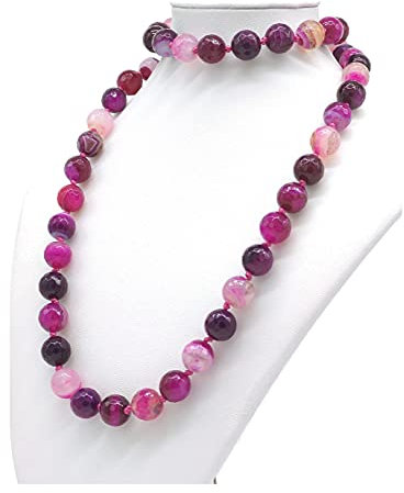Collana Donna artigianale in Agata Fucsia, Pietra Naturale, Fatta a Mano, Senza Chiusura