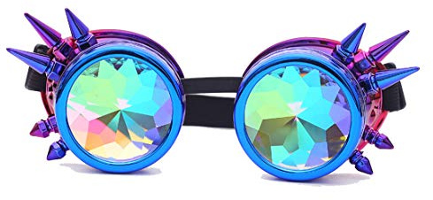 FLORATA Kaleidoscope Rainbow Steampunk Goggles Crystal Lenses Welding Eye Protect Vintage Glasses(20250218)