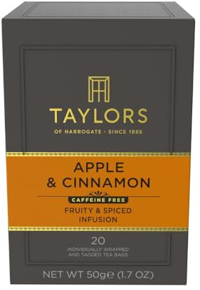 Taylors of Harrogate Apple and Cinnamon Tea, 20 Individually Wrapped & Tagged Tea Bags (Pack of 6)