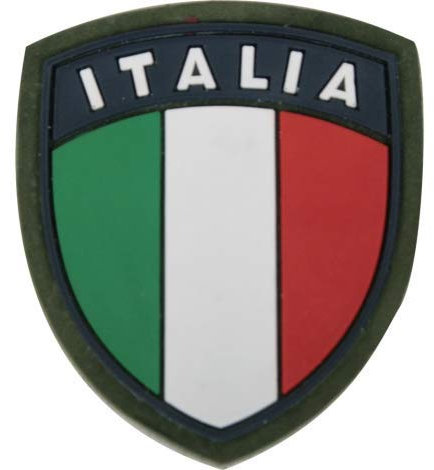 TOPPA PATCH 3D PVC SCUDETTO ITALIA SU PANNO VERDE OLIVA - DIM. 6x7 cm