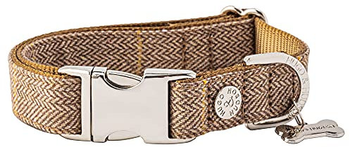 HUGO & HUDSON Tweed-Hundehalsband, verstellbare, Karamellkariertes Fischgrätenmuster, M