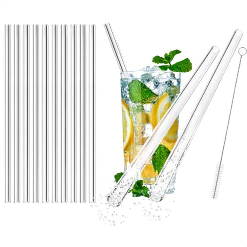 com-four® 10x Glass Straw - Pailles en verre réutilisables avec brosse de nettoyage - Tubes à boire écologiques pour boissons et smoothies