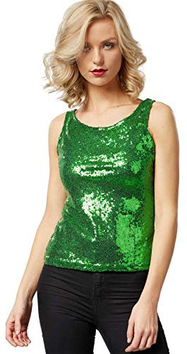 dressforfun Pailletten Top Damen, Glitzer Oberteile Damen, Pailletten Oberteil Damen, Disco Kostüm Damen, sexy Faschingskostüme, Party Oberteil Damen, Party Top, Galaxy Kostüm Damen - grün, XXL