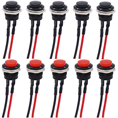 RUNCCI-YUN 10pcs 16 mm pulsador interruptor,pulsador 12v, pulsador redondo,AC 250 V/3 A 125 V/6 A ON/OFF momentáneo Mini pulsador Interruptor de alimentación (Con linea)