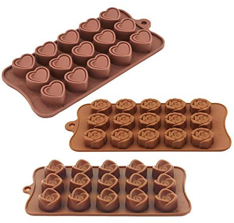 Stampo per Cioccolato Silicone,3 Pack Antiaderenti Stampi per Dolci Stampi per Cioccolato Vassoi da Forno a Forma di Cuore per Festa di Natale