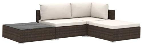 4-delige Loungeset met kussens poly rattan bruin