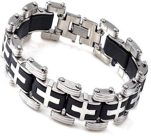 Bracelet de cheville en silicone et acier inoxydable pour homme Style punk Croix