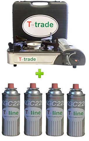Réchaud de table double connexion (cartouches à gaz ou bouteille) puissance 2 200 W + 4 cartouches incluses