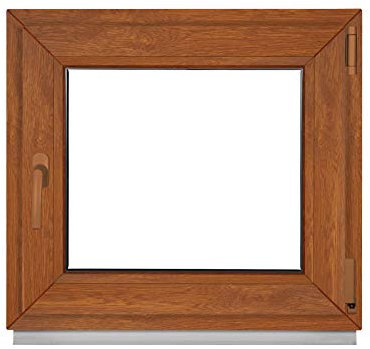 Komforta Ventana de roble dorado para exterior/interior, todos los tamaños, plástico, 550 x 550 mm, PVC 55 x 55 cm, doble acristalamiento Din a la izquierda, inclinable, ventana de plástico