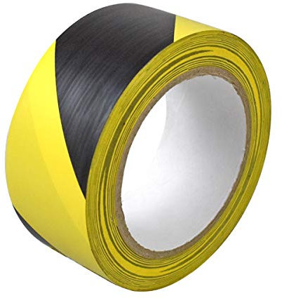 GP Globe Packaging Black & Yellow Hazard Warning Tape (48mm x 33m) - Safety & Social Distancing Barrier Duct Tape with Extra Strong Adhesive (1 Roll)