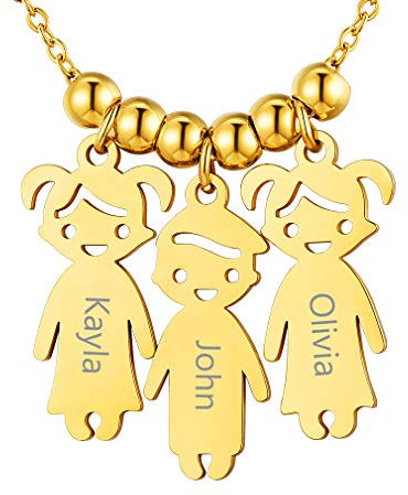 Custom4U Personalisierte Namenskette Gold mit Gravur Edelstahl 3 Jungen Mädchen Halskette mit Namen der Kinder Gold 3 Kindernamen Halskette
