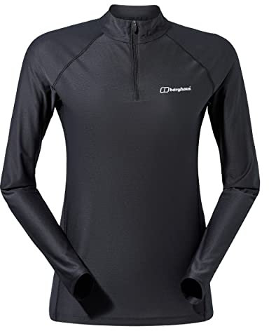 Berghaus Women's 24/7 Half Zip Long Sleeve Tech Baselayer T-Shirt | Moisture Wicking | Breathable, Black/Black, 12